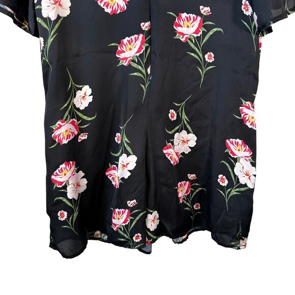 Chelsea28 Women's Floral Print V Neck Short Sleeve Romper Black Red Size Small - Picture 10 of 16